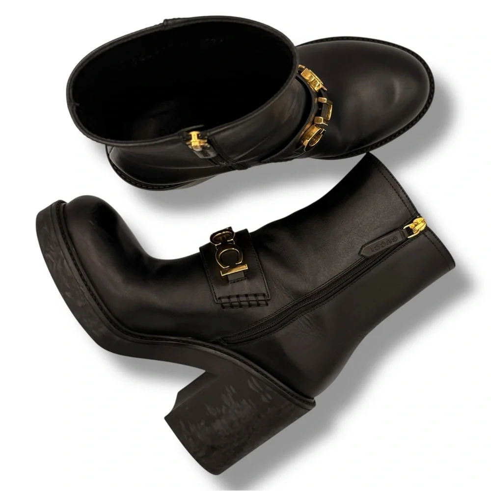 Gucci Logo Ankle Boots Black Leather – EU 37 - Picture 7 of 16